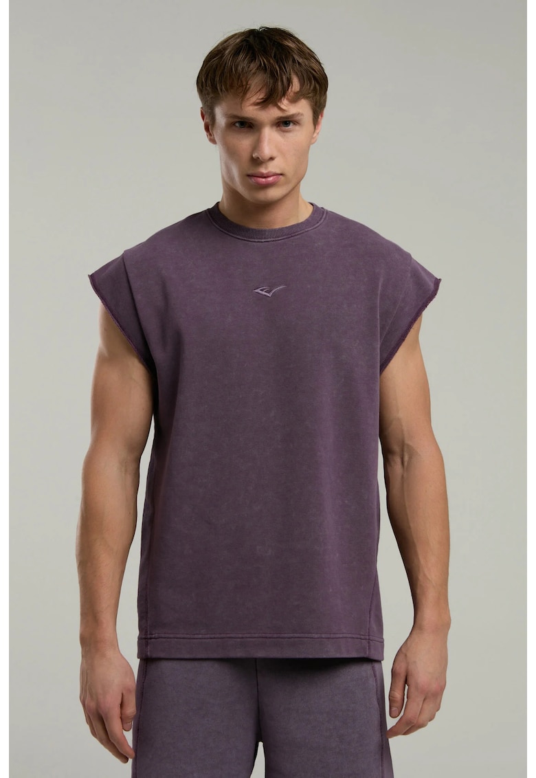 Tricou fara maneci cu decolteu la baza gatului si imprimeu cu logo - Maro
