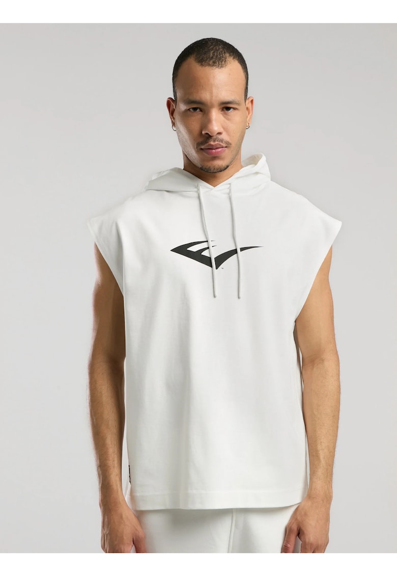 Tricou tip hanorac - fara maneci - cu gluga si imprimeu cu logo - Alb - Alb