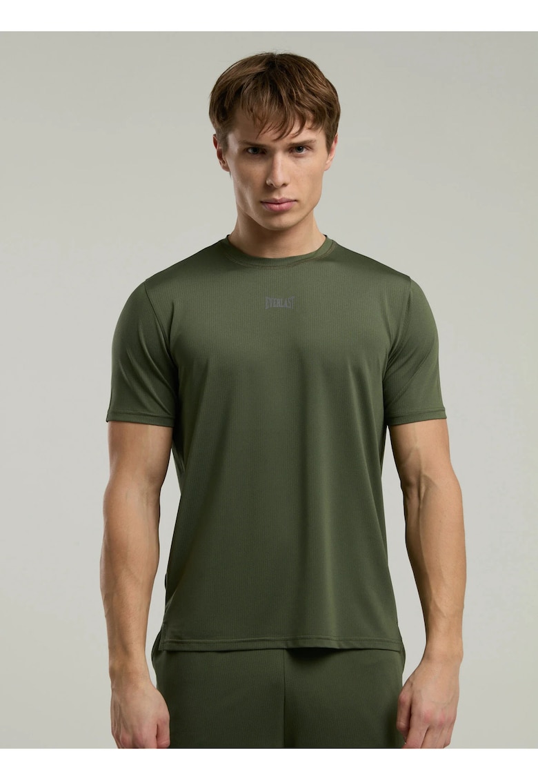 Tricou din amestec de bumbac cu decolteu la baza gatului - Kaki inchis - Kaki inchis