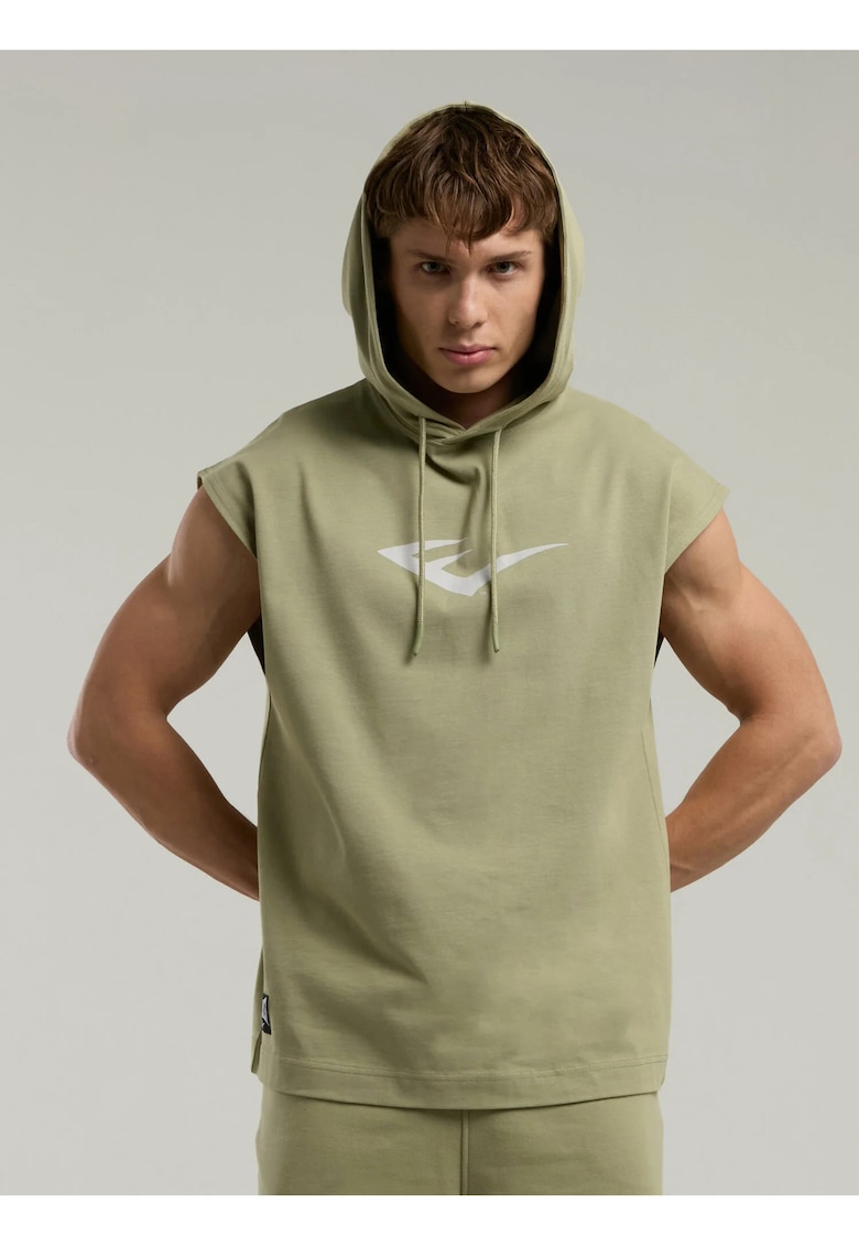 Top cu gluga si imprimeu logo - Verde deschis