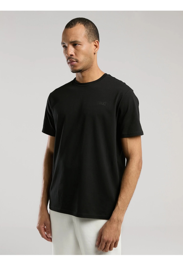 Tricou din amestec de bumbac cu detaliu logo - Negru - Negru