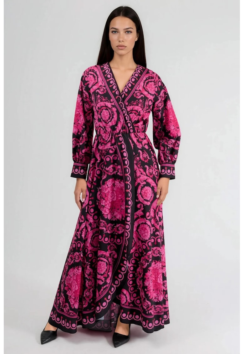 Rochie midi - model floral - roz - poliester/lycra