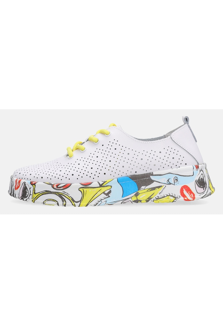 Pantofi sport din piele cu imprimeu si perforatii