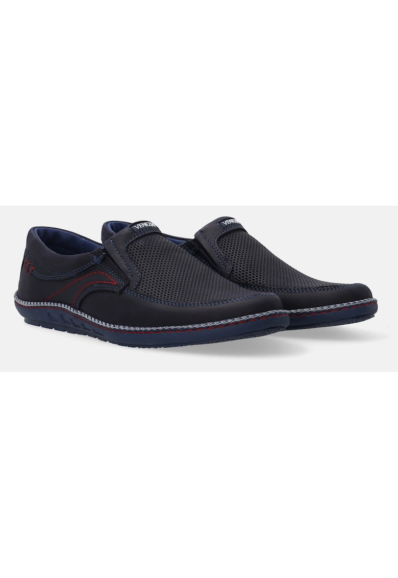 Pantofi casual slip-on din piele nabuc cu perforatii decorative