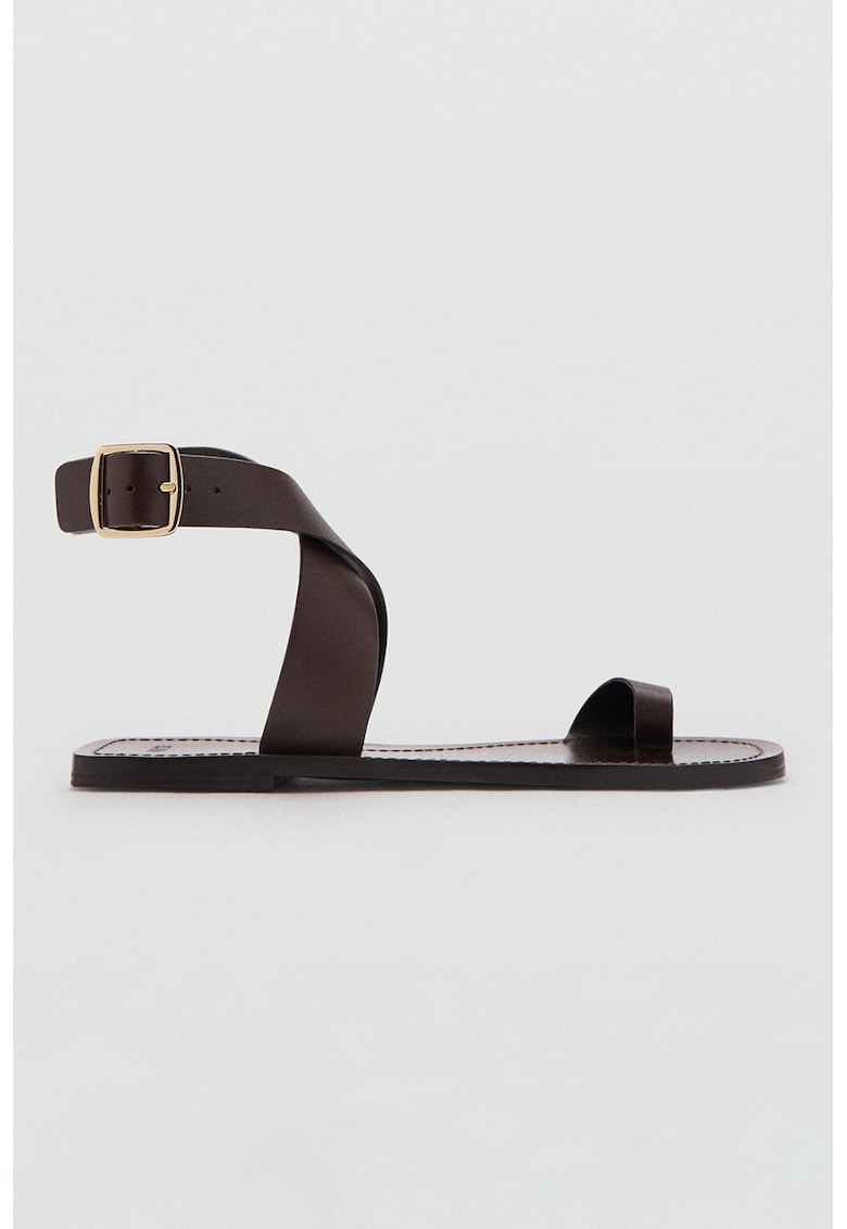 Sandale flatform din piele - Maro cognac