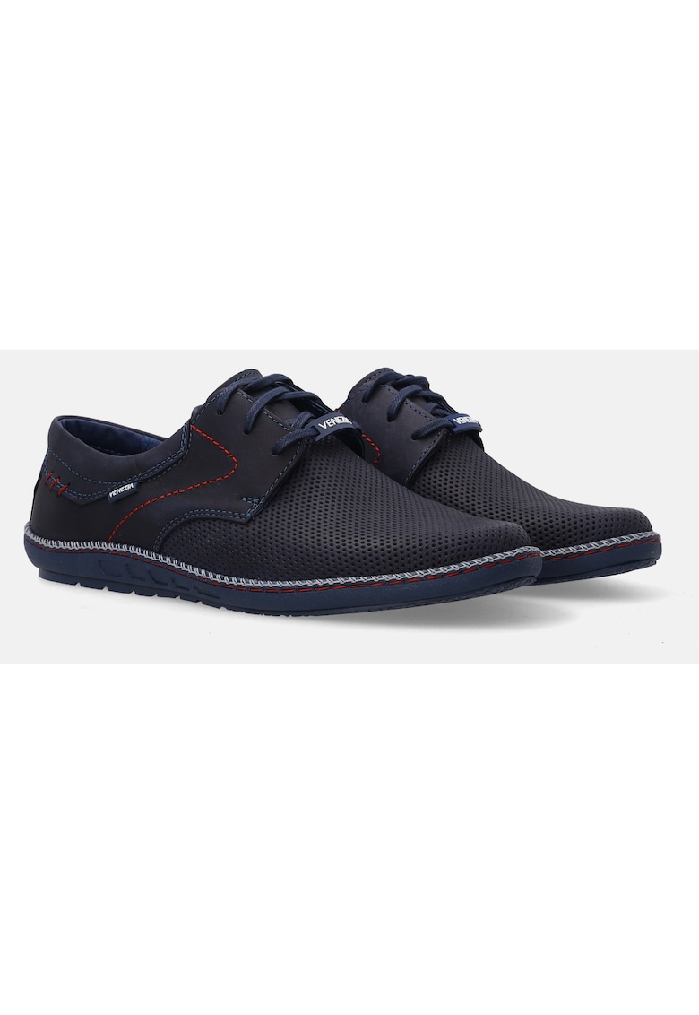 Pantofi casual din piele nabuc cu perforatii