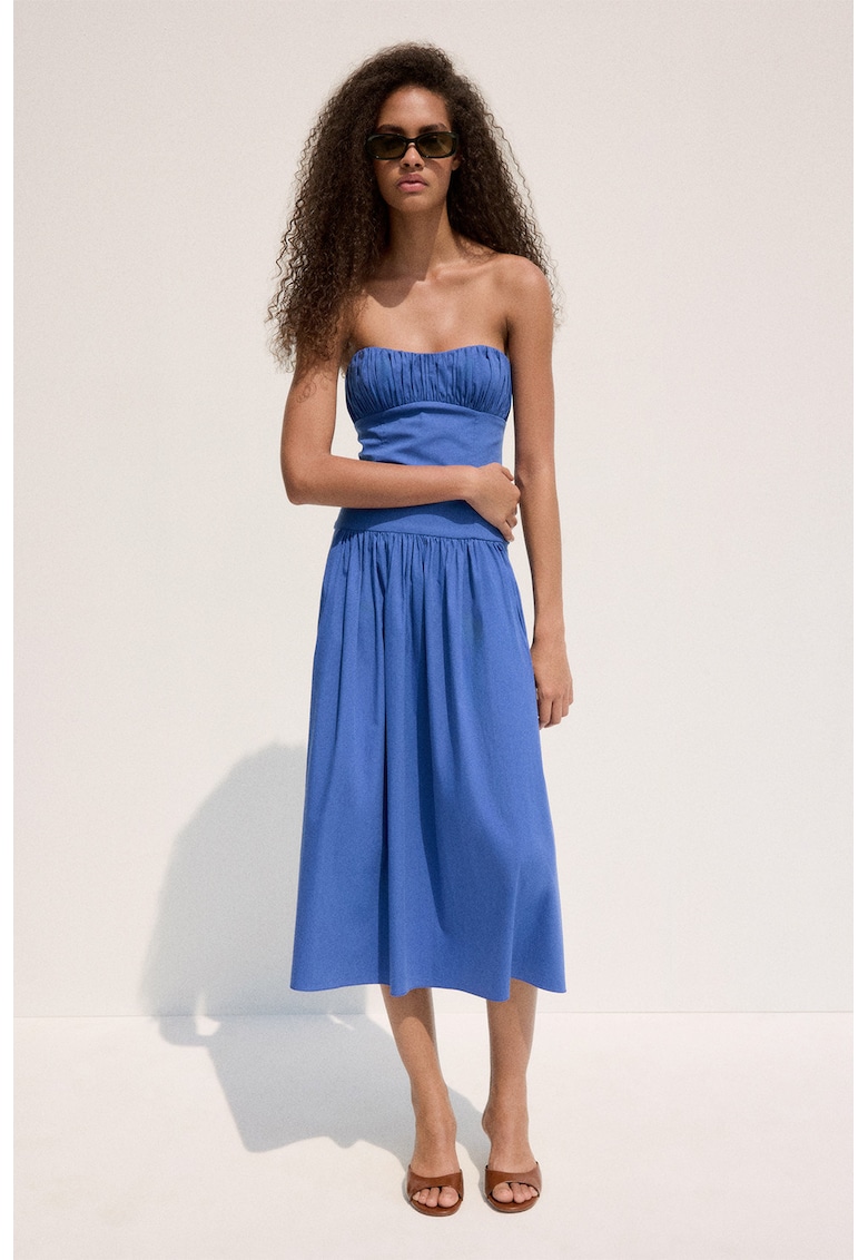 Rochie midi fara bretele - Albastru electric