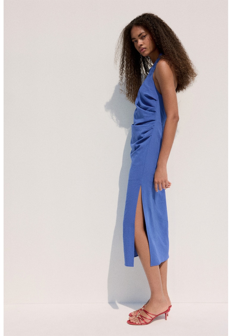 Rochie cu decolteu halter si croiala dreapta - Albastru indigo