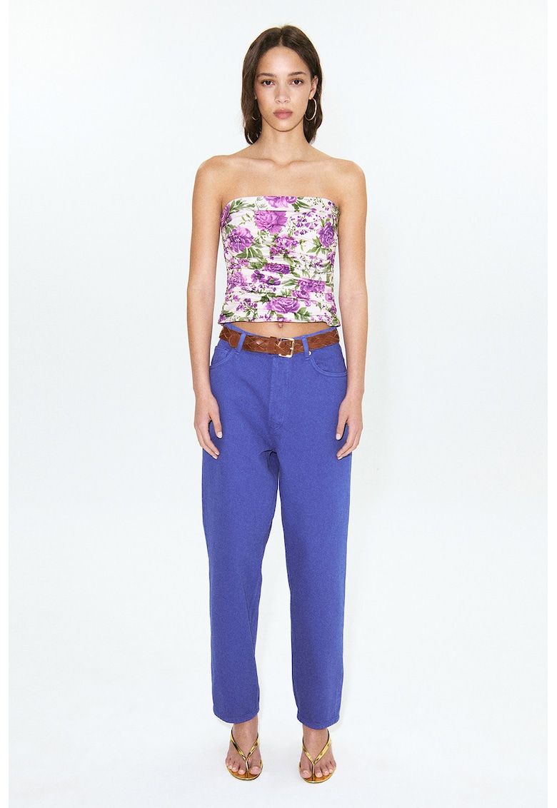 Blugi mom fit cu talie inalta - Albastru indigo