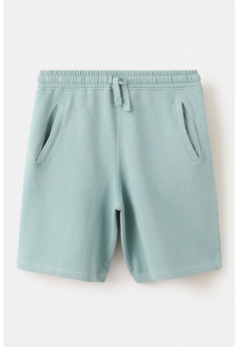 Pantaloni scurti din bumbac cu snur de ajustare - Verde feriga