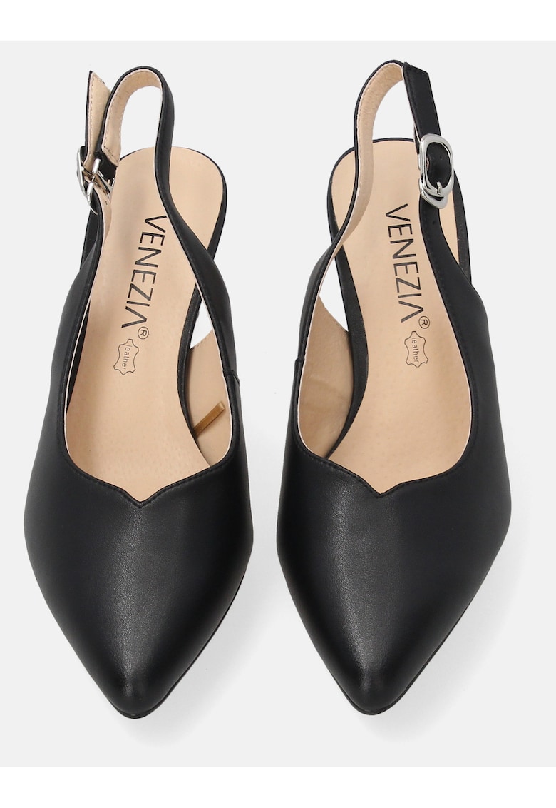 Pantofi sling-back din piele cu toc decorativ