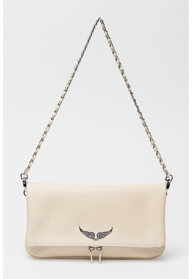 Geanta crossbody de piele cu clapa Rock - Crem