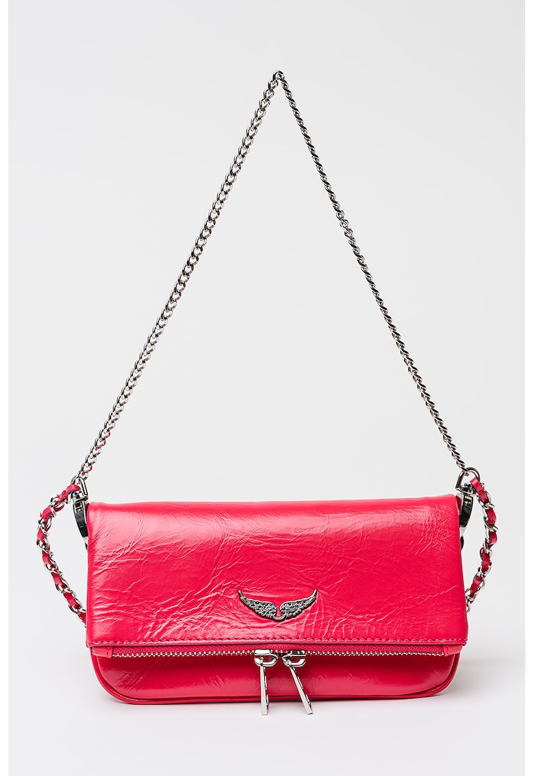 Geanta crossbody din piele Rock Nano - Roz zmeuriu