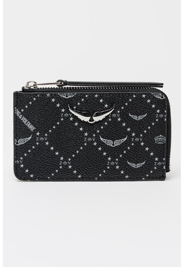 Portcart de piele cu model - Negru