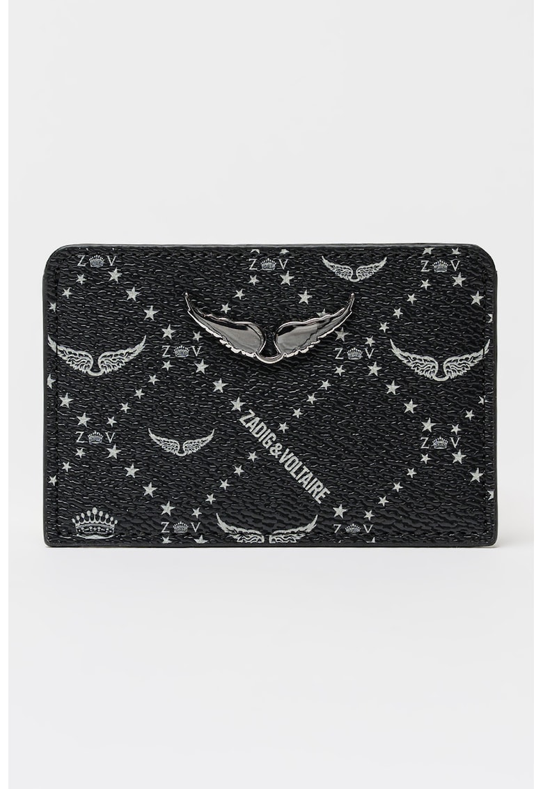 Portcart de piele cu model logo - Negru