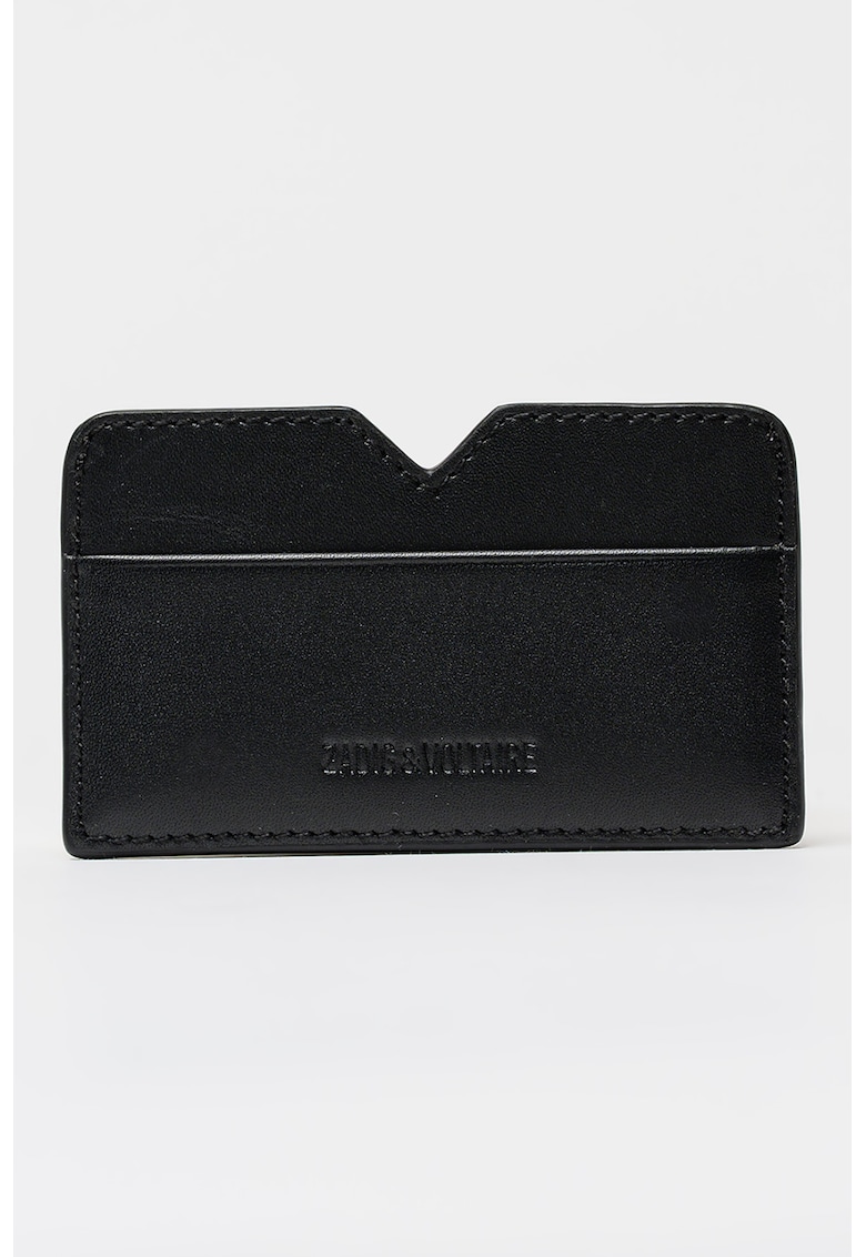 Portcart de piele cu logo discret - Negru