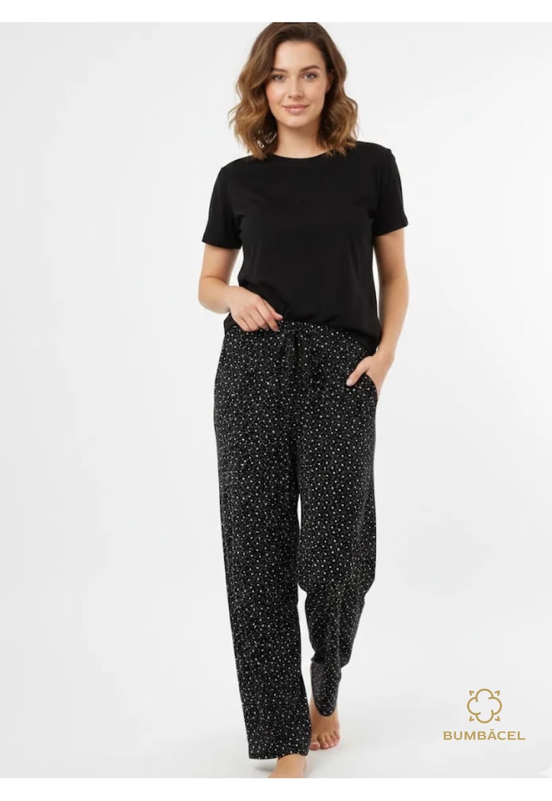 Pantaloni lungi din bumbac - cu imprimeu - pentru dame