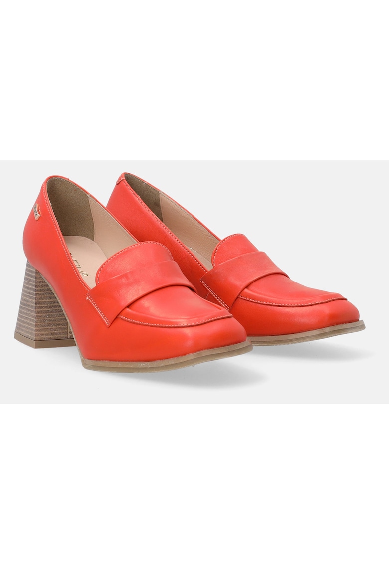 Pantofi loafer din piele cu toc masiv