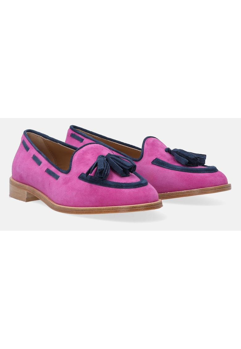 Pantofi loafer din piele intoarsa cu ciucure si talpa joasa