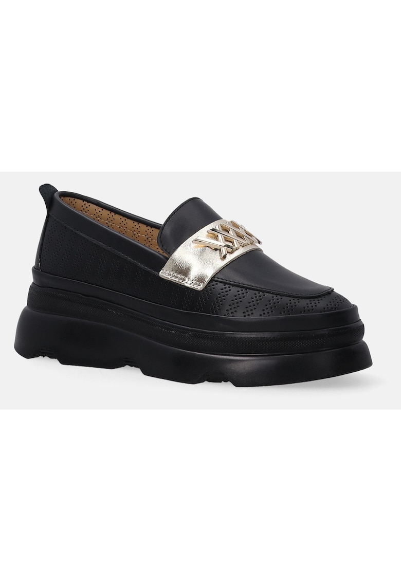 Pantofi Loafer din piele ajurata cu talpa inalta