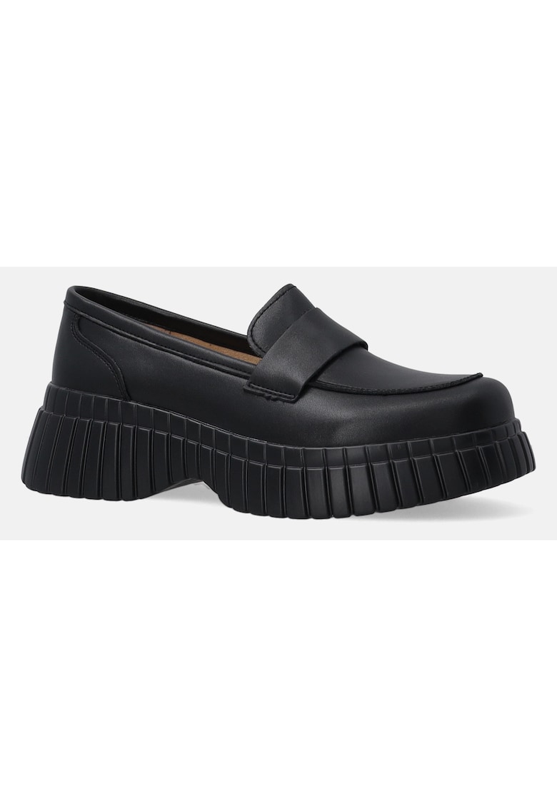 Pantofi Loafer piele neagra cu talpa striata -