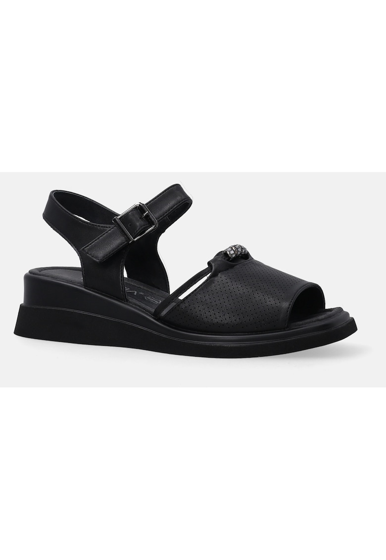 Sandale negre din piele cu un detalii decorative