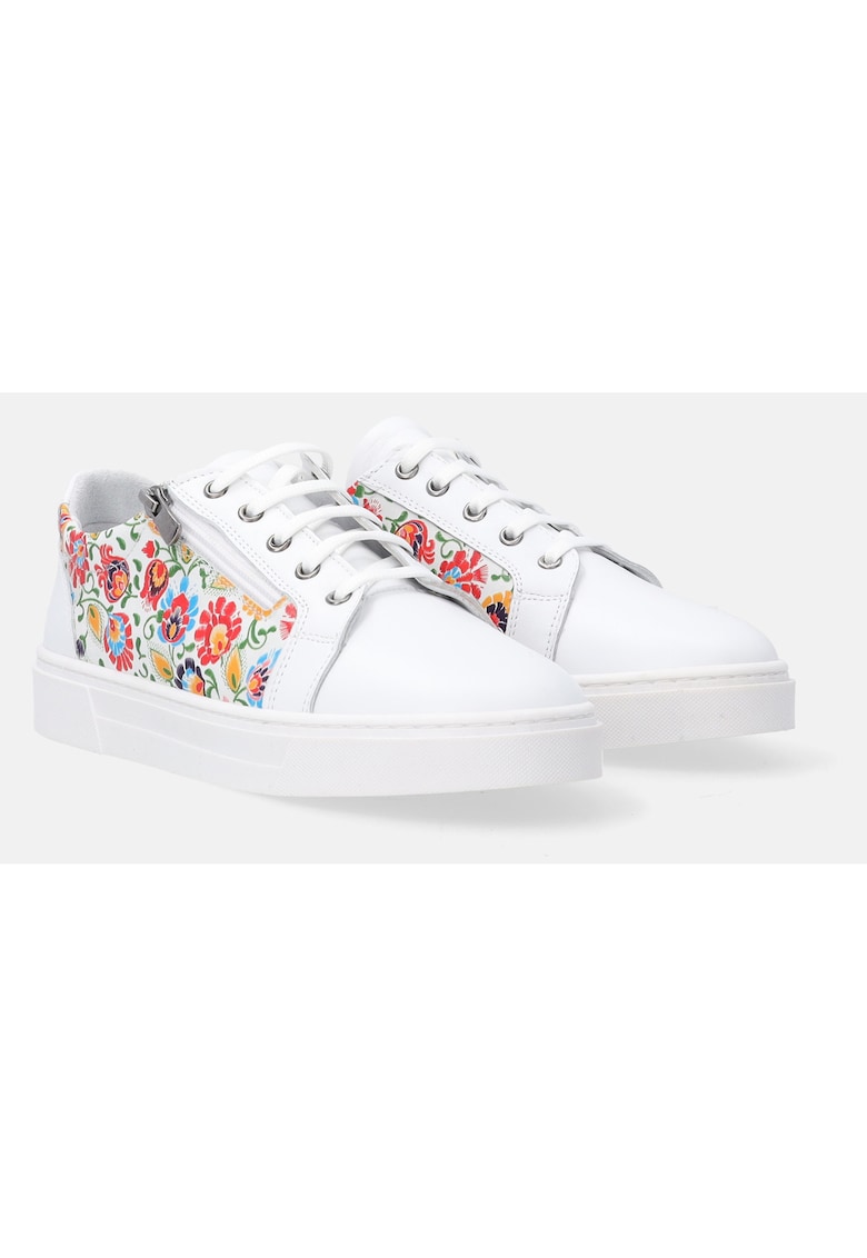 Pantofi sport din piele naturala cu imprimeu floral -