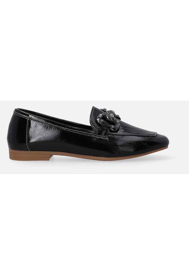 Pantofi loafer cu lant decorativ si varf patrat