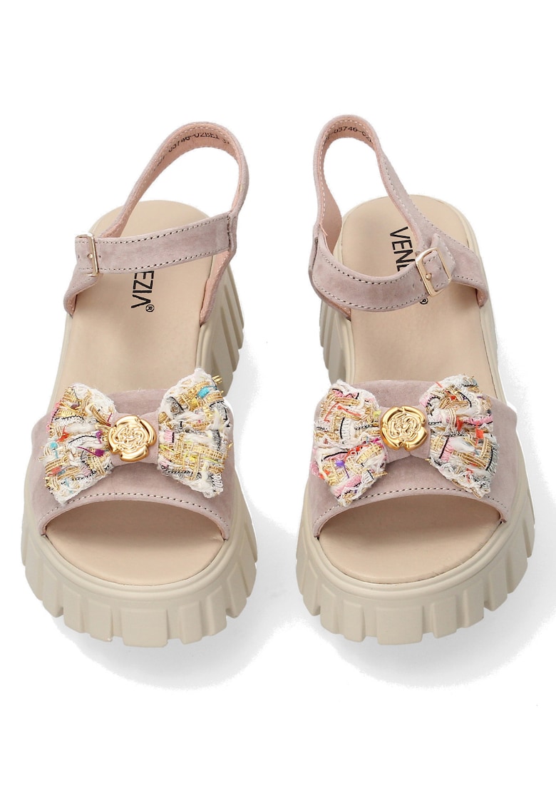 Sandale demi-wedge din piele intoarsa