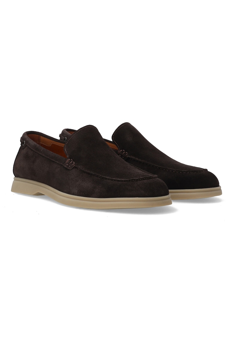 Pantofi loafer din piele intoarsa cu detalii metalice la spate
