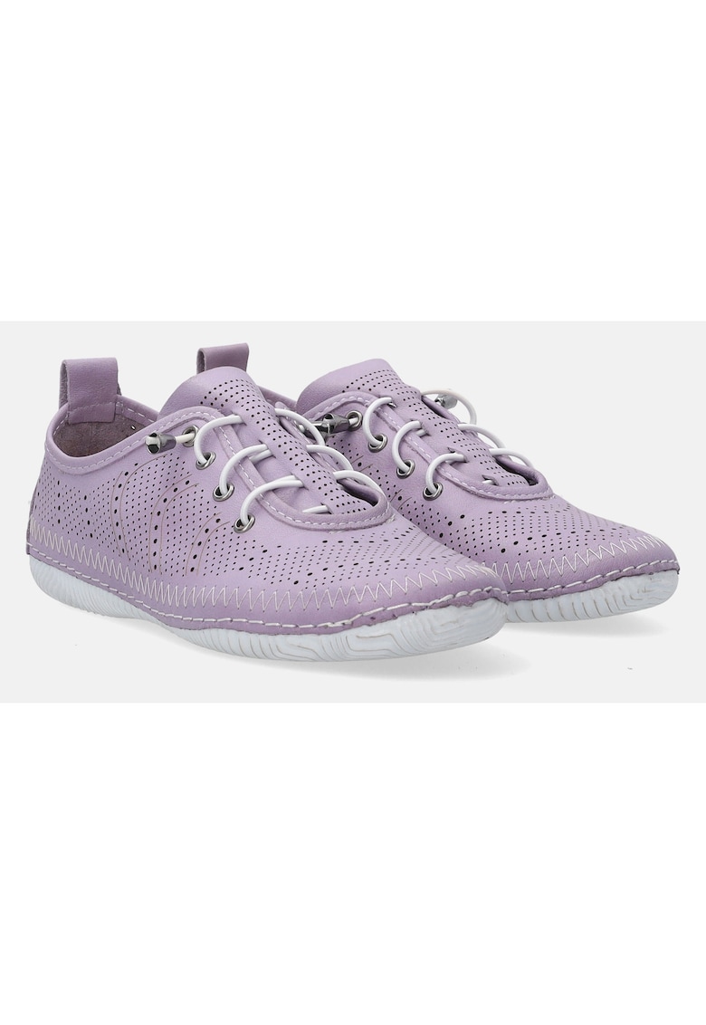Pantofi sport din piele cu perforatii decorative si model uni