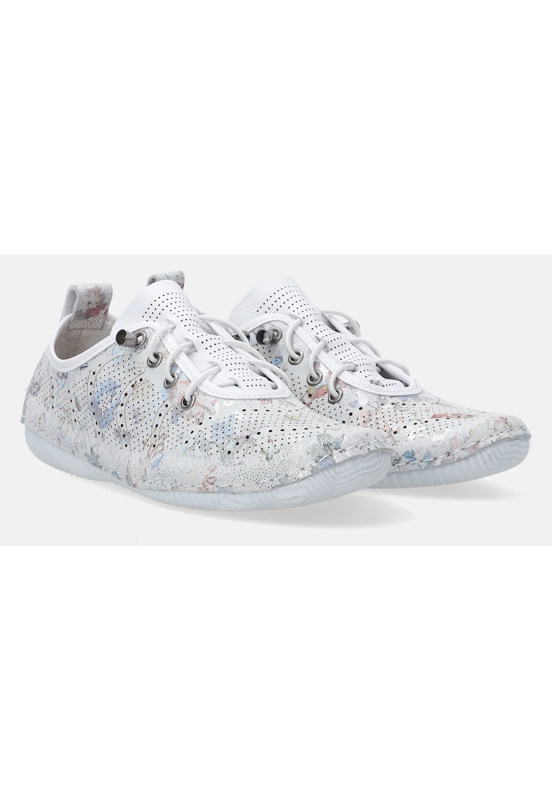 Pantofi sport din piele cu model perforat si imprimeu