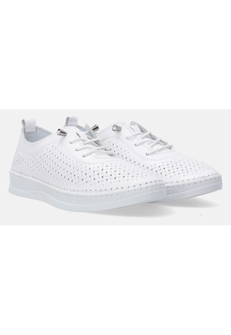 Pantofi sport din piele cu perforatii si sireturi elastice