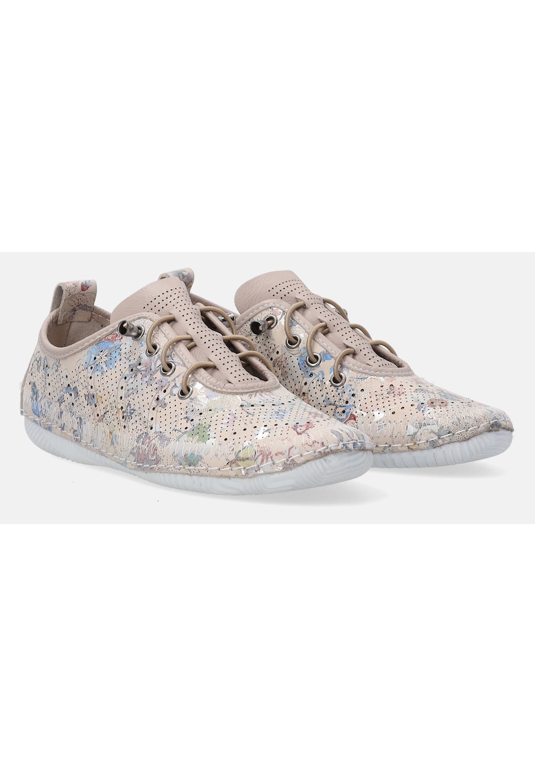 Pantofi sport din piele cu model floral si perforatii decorative -
