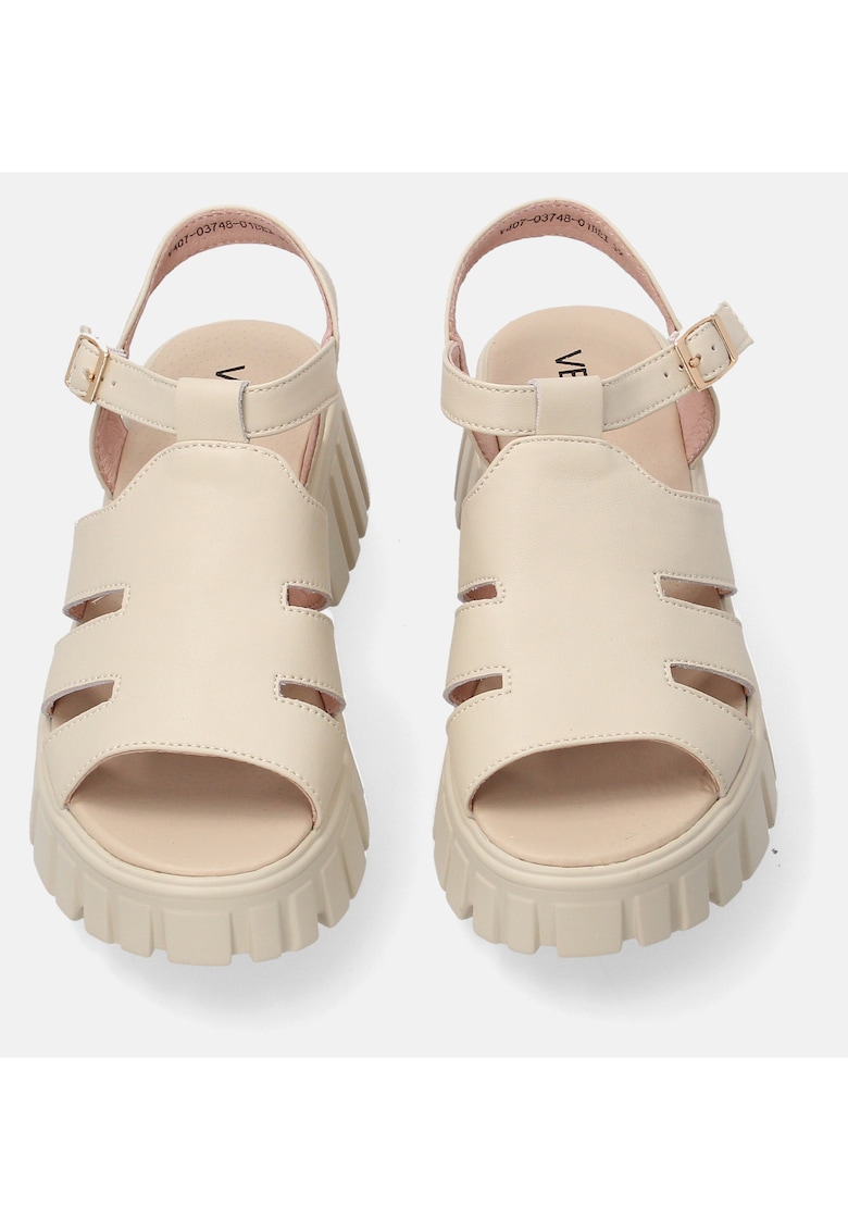 Sandale din piele naturala uni cu talpa demi-wedge