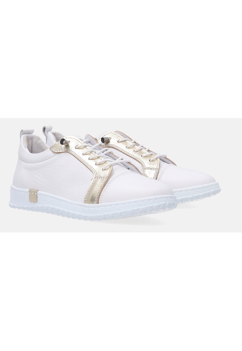 Pantofi sport din piele cu detalii contrastante si sireturi elastice