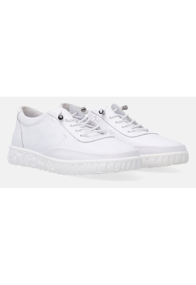 Pantofi sport din piele cu model uni si sireturi elastice