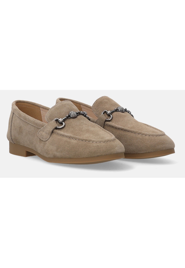 Pantofi loafer din piele intoarsa cu detaliu metalic