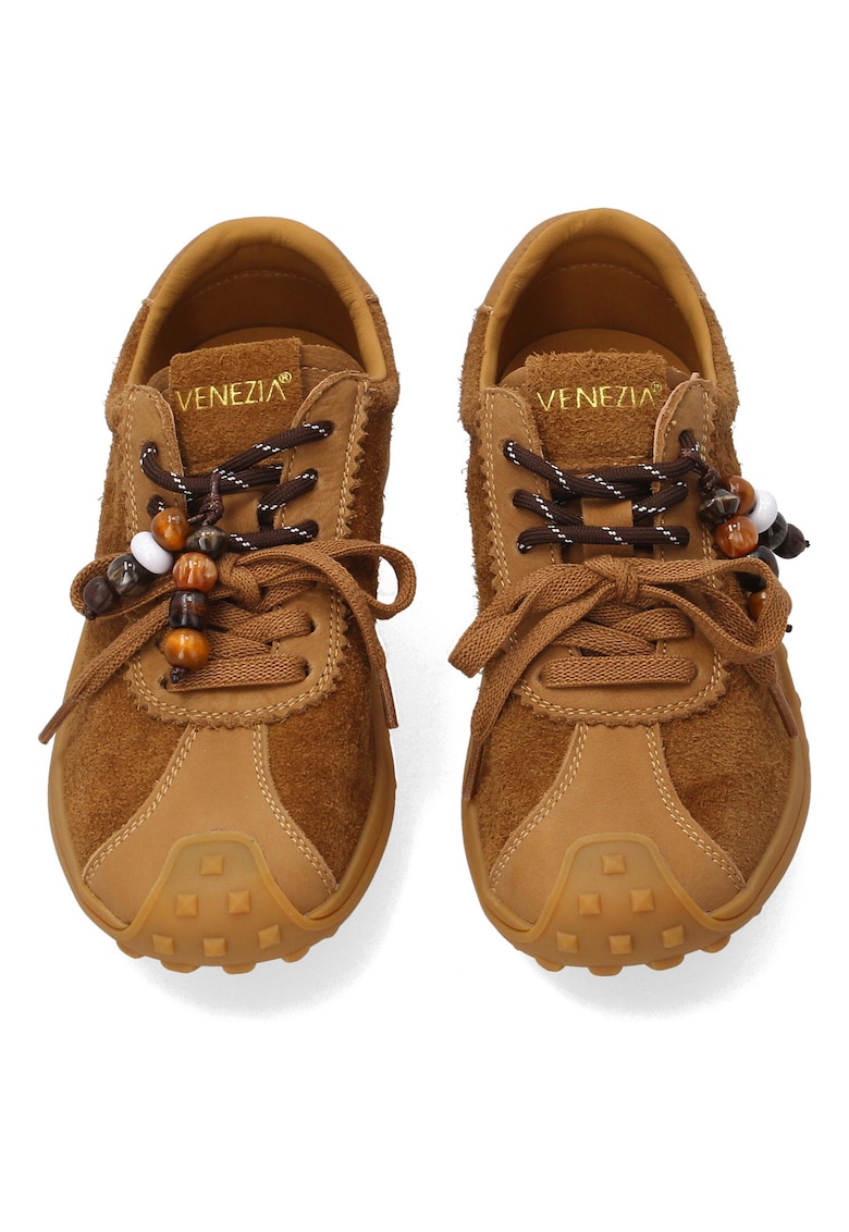 Pantofi sport din piele intoarsa cu margele decorative