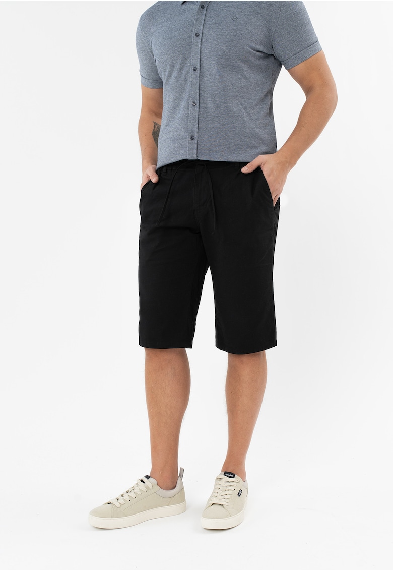 Pantaloni scurti barbati din bumbac - buzunare - Regular Fit - P-Denz - negru - Negru