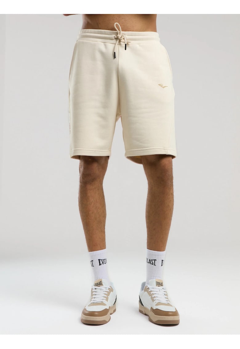 Pantaloni scurti cu buzunare laterale - talie elastica cu siret si logo discret - Bej