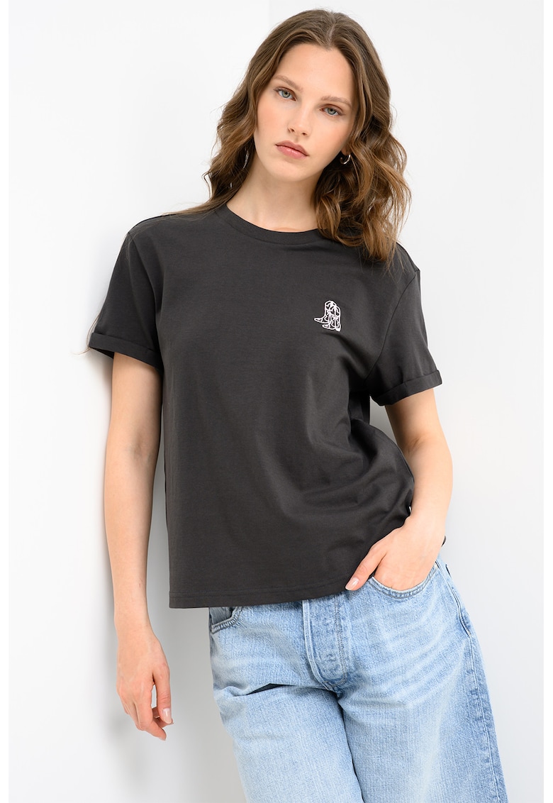 Tricou din bumbac cu broderie discreta Monroe - Negru carbon