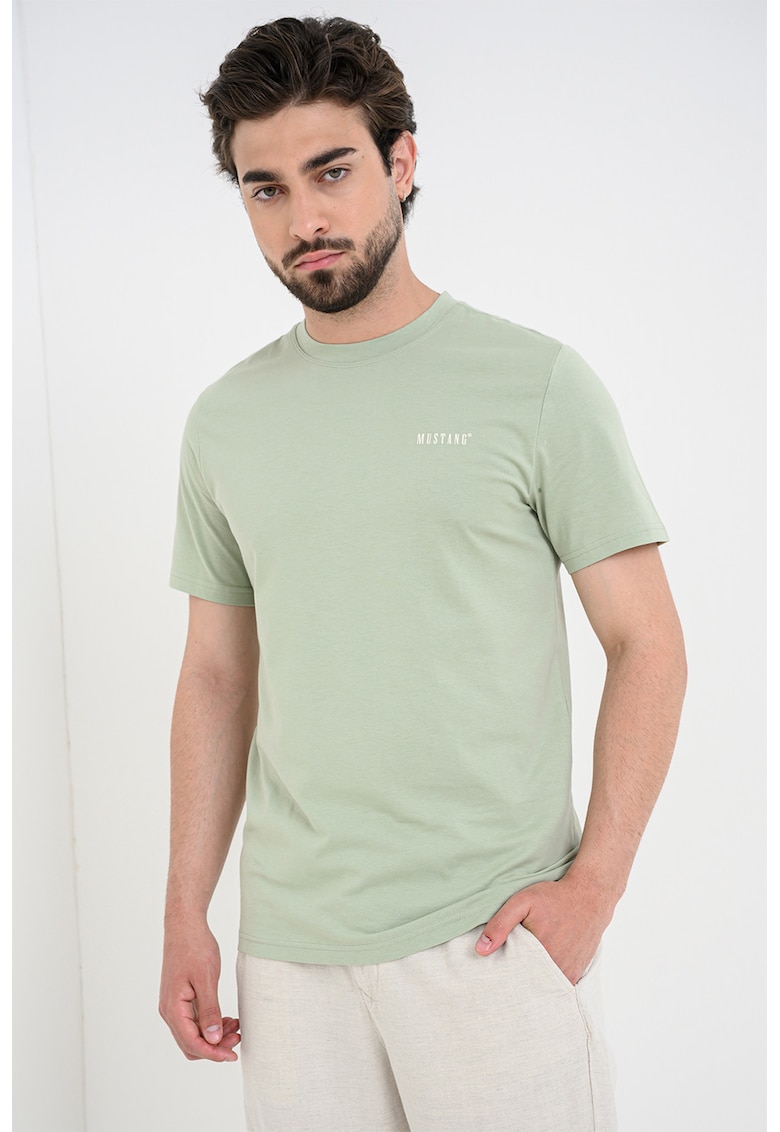 Tricou cu decolteu la baza gatului si logo discret Austin - Verde masliniu pal