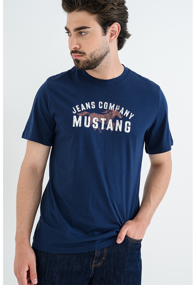 Tricou cu logo Austin - Alb/Bleumarin