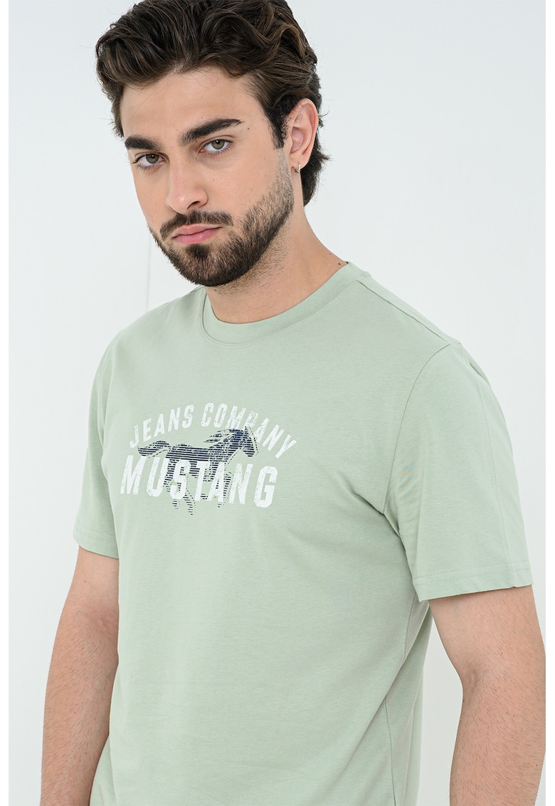 Tricou cu logo Austin - Alb/Verde masliniu pal