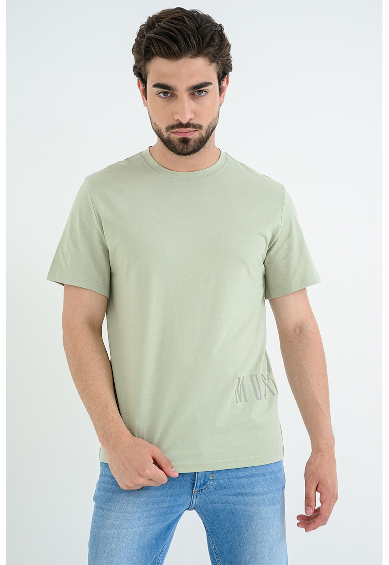 Tricou din bumbac cu decolteu la baza gatului Austin - Maro taupe/Verde masliniu pal
