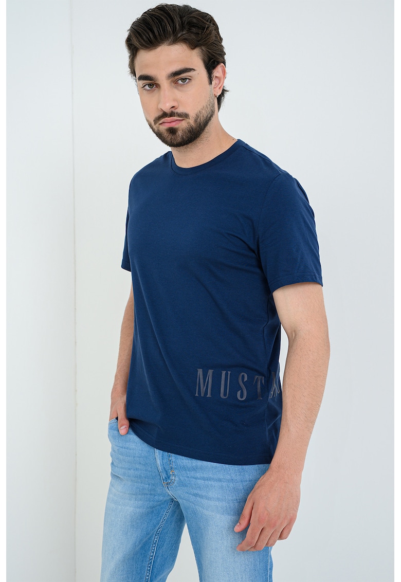 Tricou din bumbac cu decolteu la baza gatului Austin - Gri inchis/Bleumarin