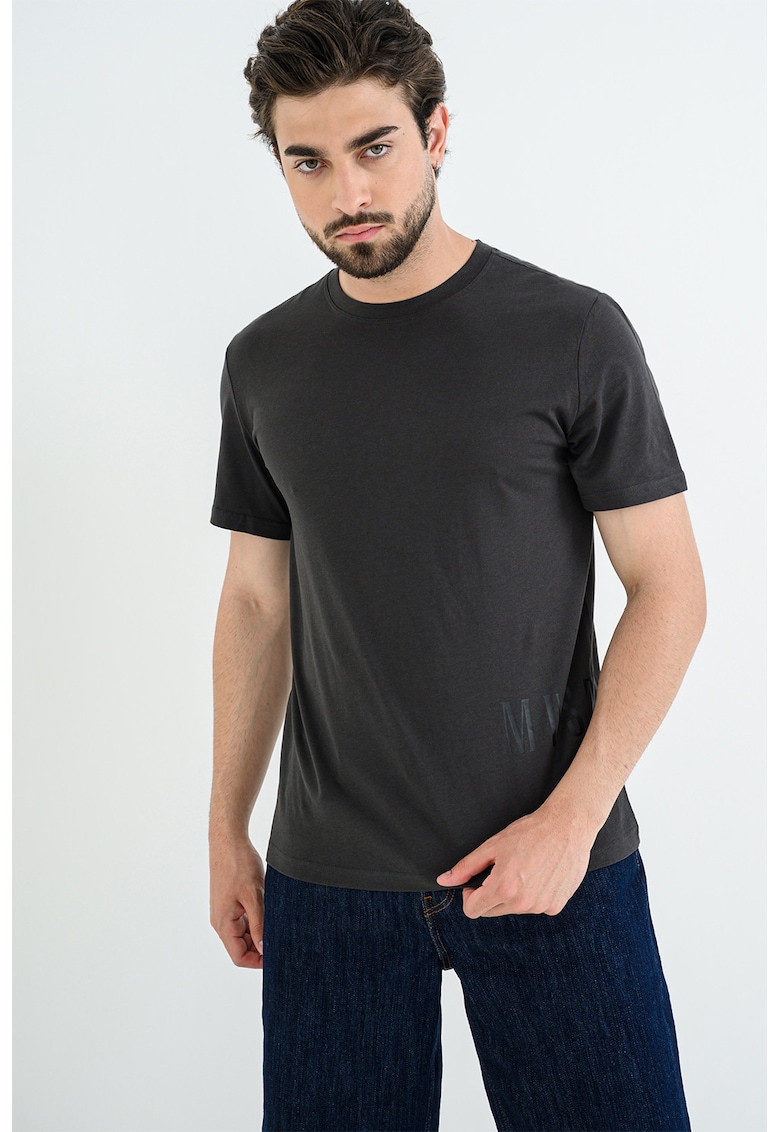 Tricou din bumbac cu decolteu la baza gatului Austin - Gri inchis