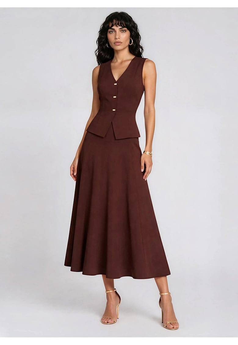 Set de vesta si fusta midi in clini Mikami