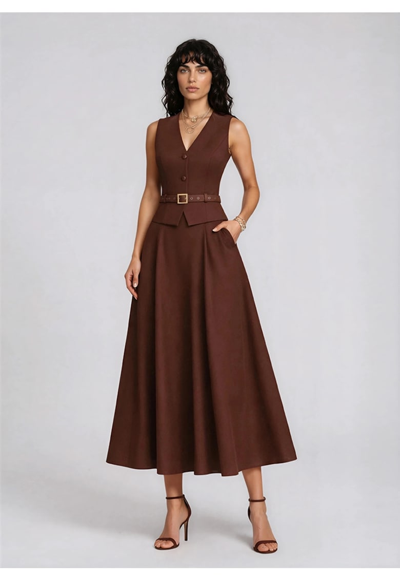 Set de vesta si fusta midi in clini Nairi